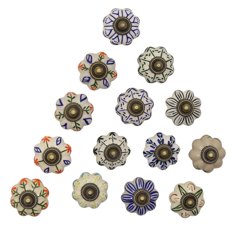 Hand-Painted Ceramic Floral Pumpkin Drawer & Cabinet Handle