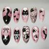 24PCS Sweet Strawberry Cartoon Rabbit Short Oval Press On Nails Cute Bow Cake Pattern Almond Fake Nails for Women Girls Wearable