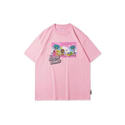 Li-Ning Cartoon Pattern Printed Loose Short Sleeve T-Shirt Unisex Tops Fengxian-Pink AHSR904-1