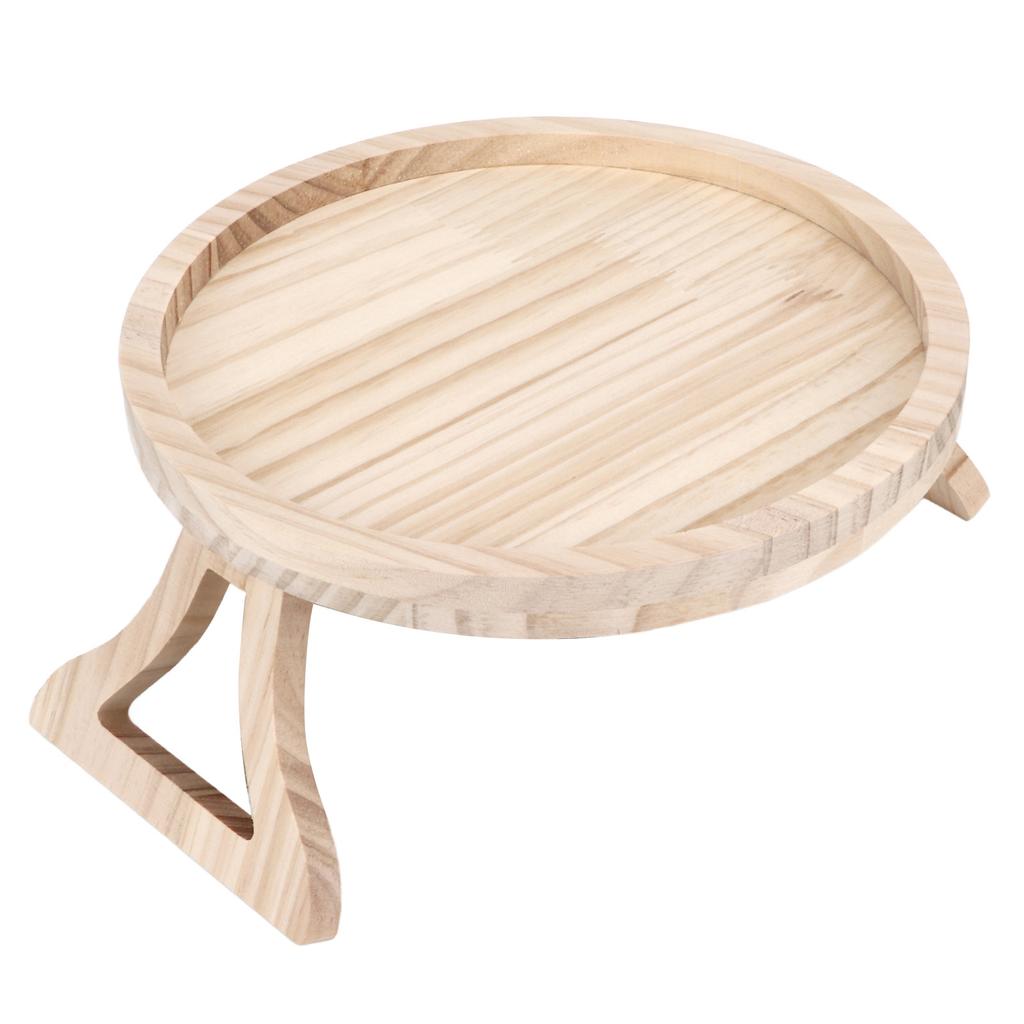 Clip On Tray Natural Bamboo 9.8in Round Home Couch Sofa Armrest Clip Tray Table for Snack Coffee