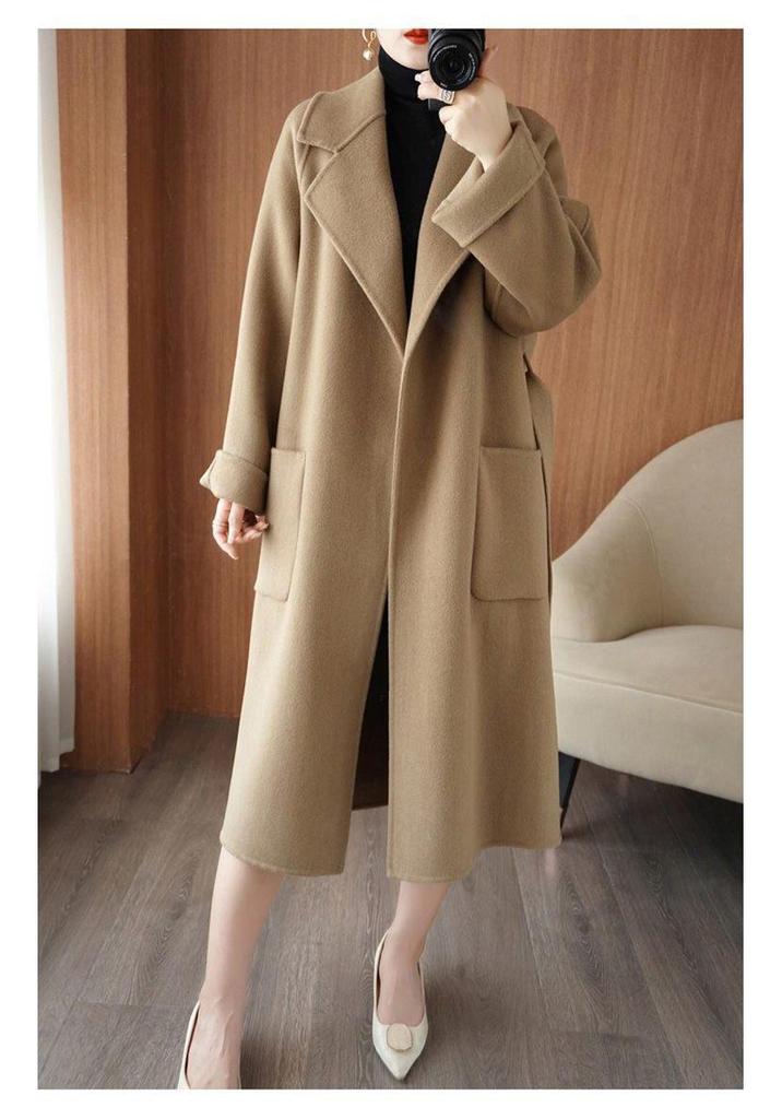 Manteau en laine ample mi-long pour femme, double face en cachemire, Automne/Hiver, style coréen
