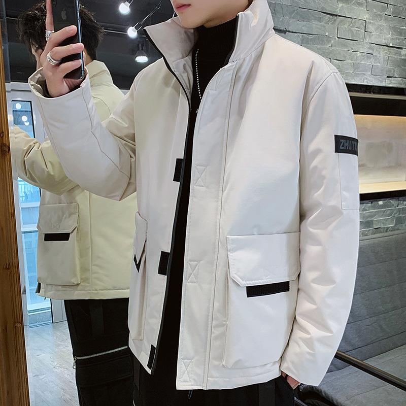 

Мужской пуховик теплая куртка осень и зима воротник-стойка тренд универсальный однотонный куртка для мальчиков большой размер M