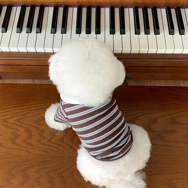 Ins Polo Collar Teddy Vest Pet Striped Clothes Breathable Short Sleeves for Spring and Summer Bichon Pomeranian T-shirt