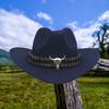 Western Cowboy Hat for Men Women Wide Brim Sun Protection Fedora Beach Hat Wool Cowgirl Felt Hat with Adjustable Strap