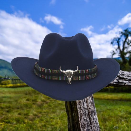 Western Cowboy Hat for Men Women Wide Brim Sun Protection Fedora Beach Hat Wool Cowgirl Felt Hat with Adjustable Strap