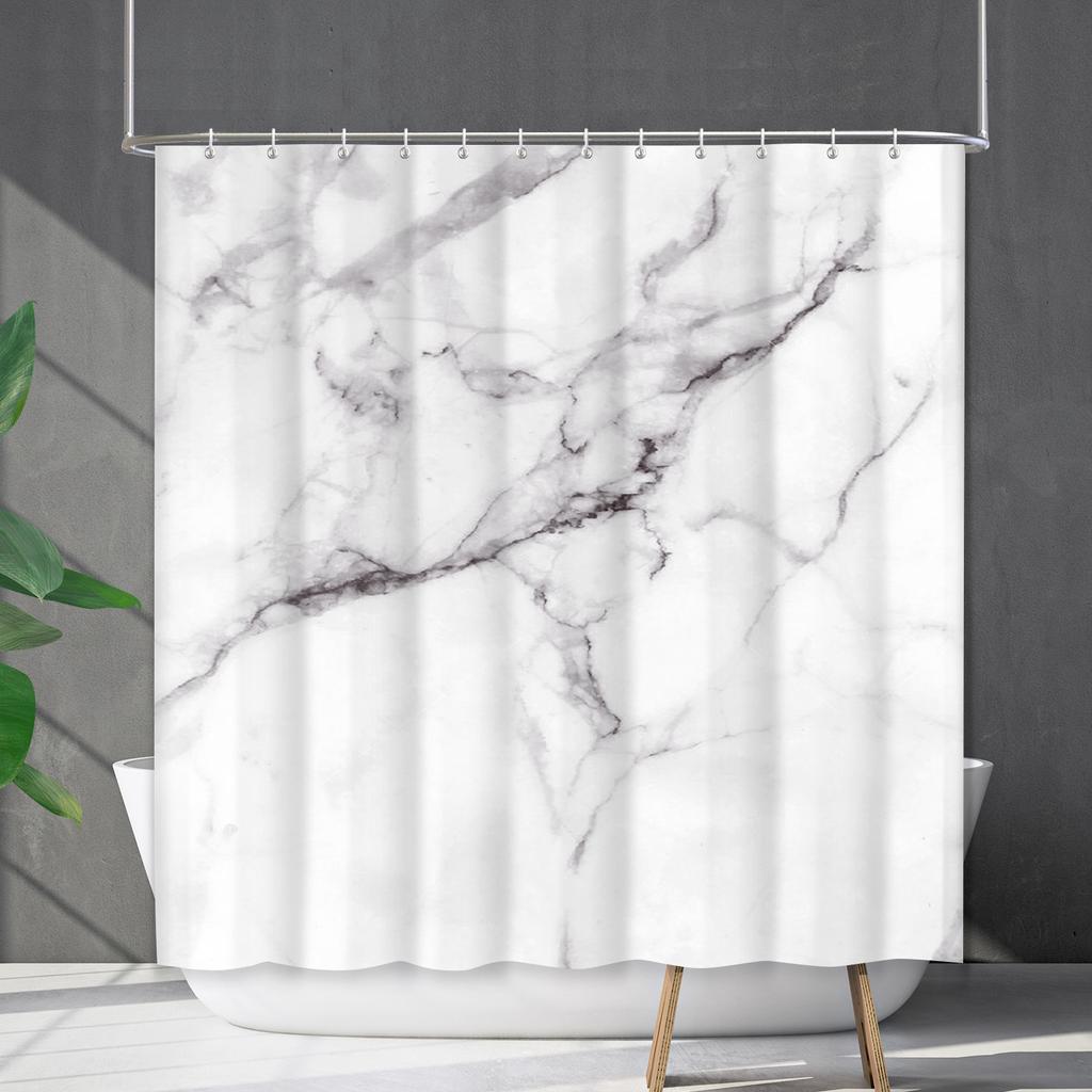 Shower Curtain Waterproof And Mildew-Proof Marble Pattern Bathroom Curtain Shower Curtain Partition Curtain Free Of Punching
