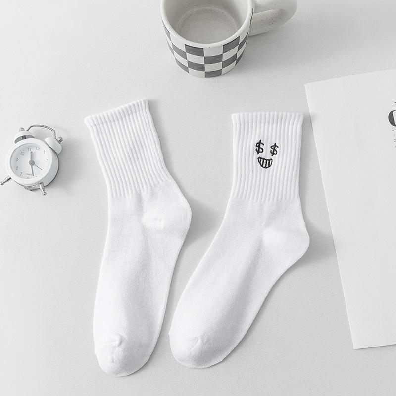 Weiße Socken für Damen, Frühling und Herbst, lustige Ausdruckssocken, Paar, lässige Sportsocken, Studentensocken