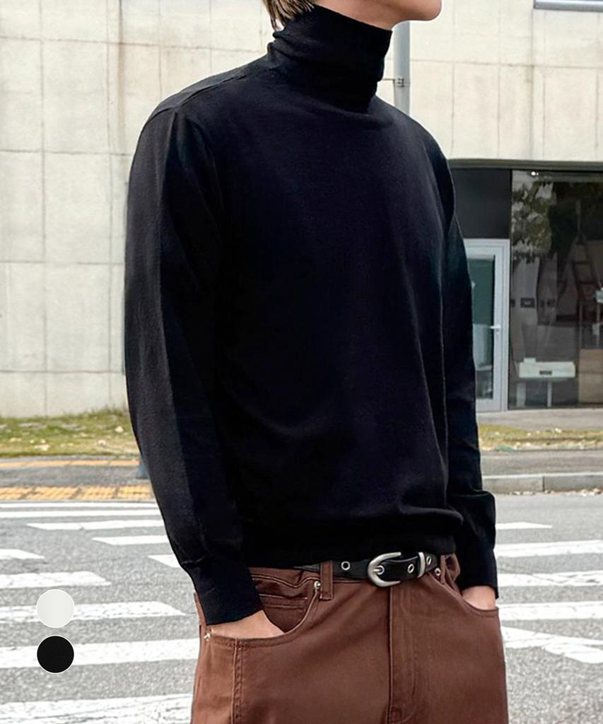 Jikeulib Essential Long Neck Turtleneck Tension Polo Knit T-Shirt 2 Colors