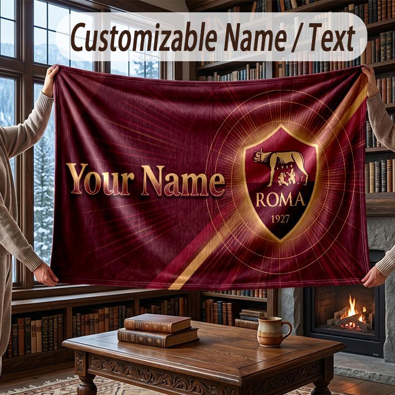 Custom Name Flannel Throw Blanket AS Roma FC Pattern Warm Home Decoration
