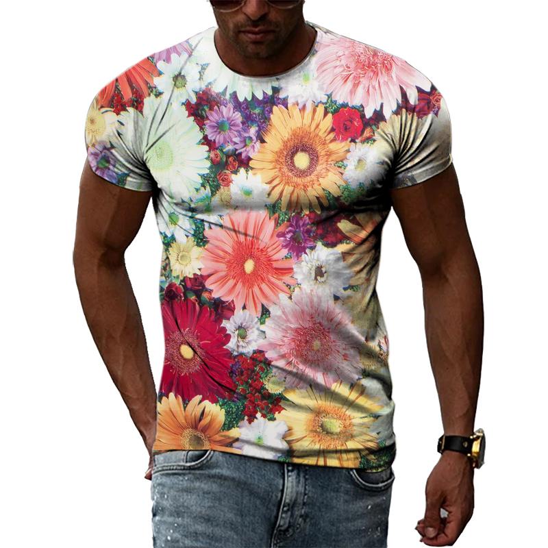 Letnia moda Osobowość Kwiaty graficzne koszulki Męskie Casual 3D Drukowane Krótkie rękawy Koszulki Hip Hop Trend Harajuku O-neck Topy