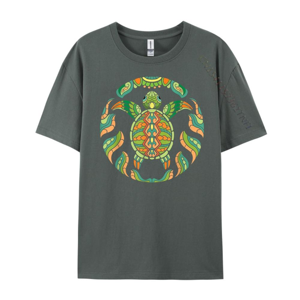 Ethnic Blue Turtle Hawaiian Tribal Animal Sea Beach Mens Shirts Graphic Tee White T Shirt Men's Clothing