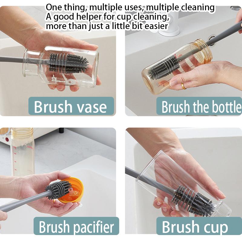 Silicone Cup Brush Milk Bottle Cleaning Brush Long Handle Water Bottles Cleaner Glass Cup Cleaning Brush Kitchen Cleaning Tools