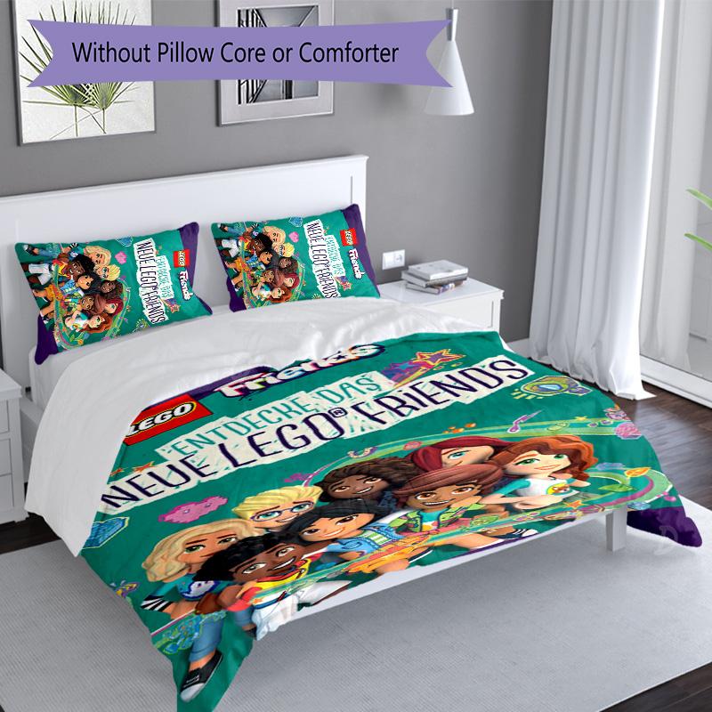 3pcs LEGO Friends pattern bedding set duvet cover set includes duvet cover &pillowcases, perfect all season bedroom decoration & gift