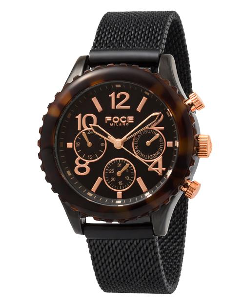 [FOCE] FOCE 44mm Camouflage Men s Mesh Band Metal Bracelet Watch FM7741M-BK FM7741M-BK