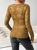 Elegant 2025 V-Neck Fan Collar Lace Pullover - Long Sleeve Slimming Top