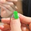 Inspired Retro Inlaid Crystal Natural High Ice Green Chalcedony Rectangle Smooth Rings for Women Light Luxury Engagement Jewelry
