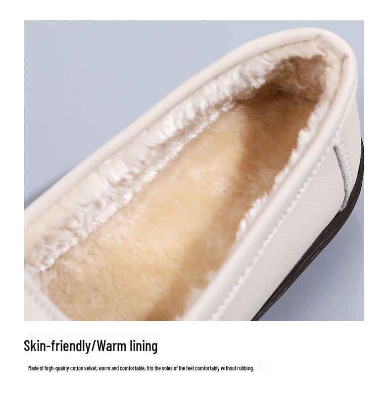 Women's Genuine Leather Slip-On Loafers: Velvet-Lined Warm Flat Shoes