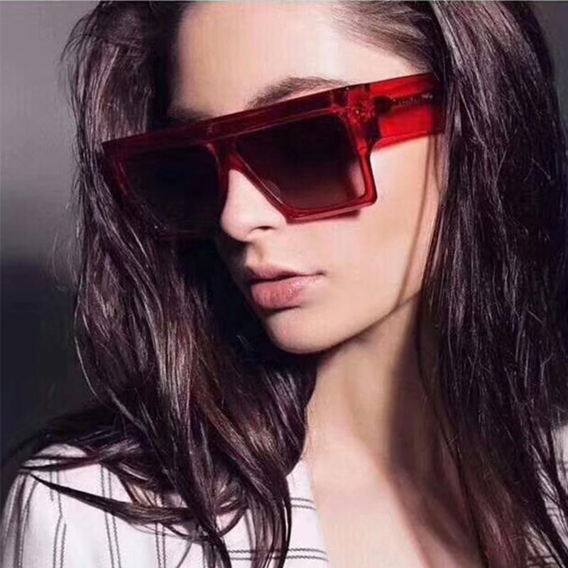 Oversized Women's Fashion Square Sunglasses Designer Flat Top Big Frame Clear Shades Men High Quality Glasses UV400