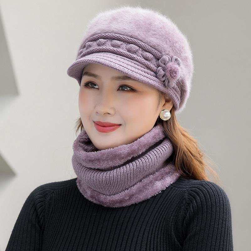 Căciulă de iarnă tricotată din lână călduroasă cu cozoroc pentru femei de vârstă mijlocie și mai în vârstă