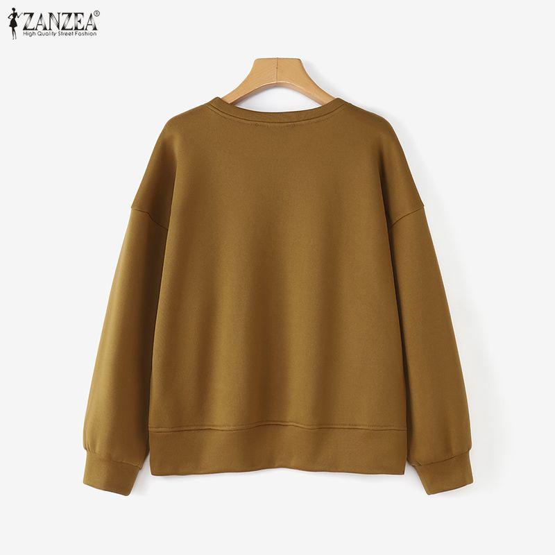 ZANZEA Women Casual Round Neck Long Sleeve Loose Splice Sweatshirts