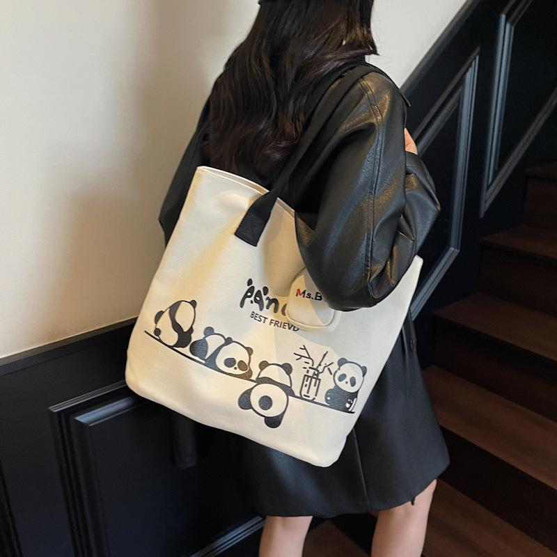 Tote Bag Women's 2025 Summer New Korean Canvas Bag Female Student Commuting Large Capacity Shoulder Bag Cartoon