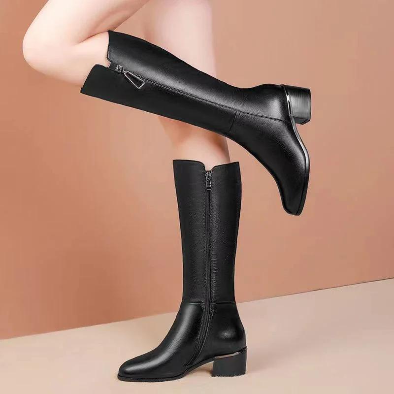 Fashion Designer Women Stretch Knee High Boots Elegant Low Heel Shoes Concise Long Botas De Mujer