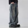 Spring Men's Vintage Multi-Pocket Cargo Jeans Vintage Distressed Baggy Denim Pants High Street Straight Wide Leg Jean