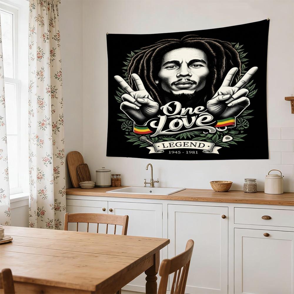 Bob Marley Reggae One Love Reggae Legend Polyester Wall Hanging Tapestry, Aesthetic Home Decor for Bedroom Dorm Photo Backdrop