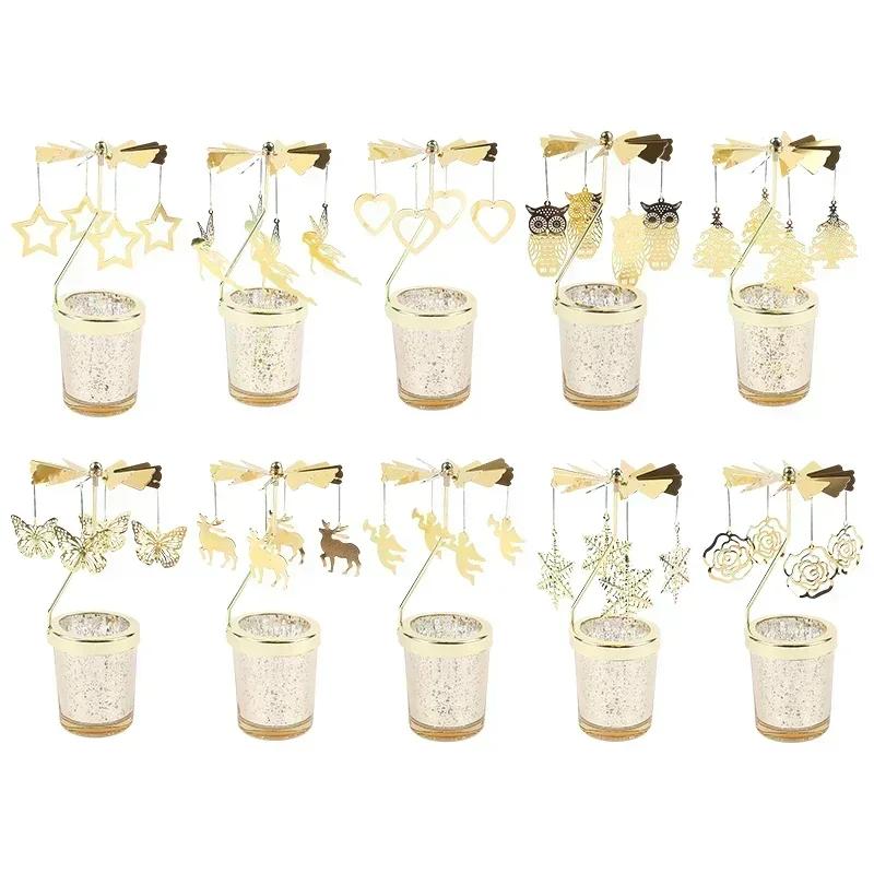 Angel Moon Golden Hot Rotating Candle Holder Ornaments Metal Windmill Rotating Creative Hand Gift Christmas Decoration