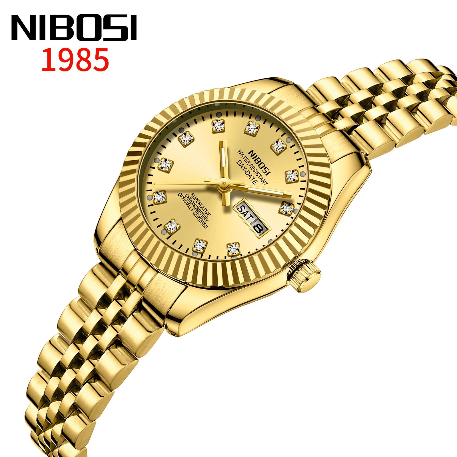 

Жіночі годинники NIBOSI Модні Розкішні Кварцові Наручні Годинники для Леді Діамантовий Циферблат Водонепроникні Люмінесцентні Годинники з Нержавіючої Сталі золотий