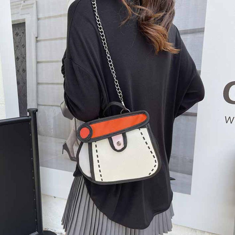 2D Anime Chain Shoulder Bag Cartoon Line Painting Messenger Bag Simple Comic Crossbody Bag Travel