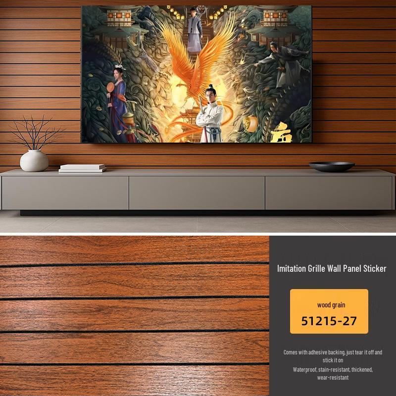 Self-Adhesive Wood Grain Embossed Wall Panel - Waterproof & Moisture-proof Decoration for Living Room.