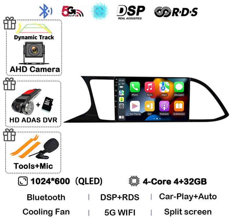 Android 14 WIFI+4G Carplay Auto For Seat Leon 3 MK3 2012-2020 Car Radio GPS Multimedia Video Player Stereo 360 Camera DSP Audio