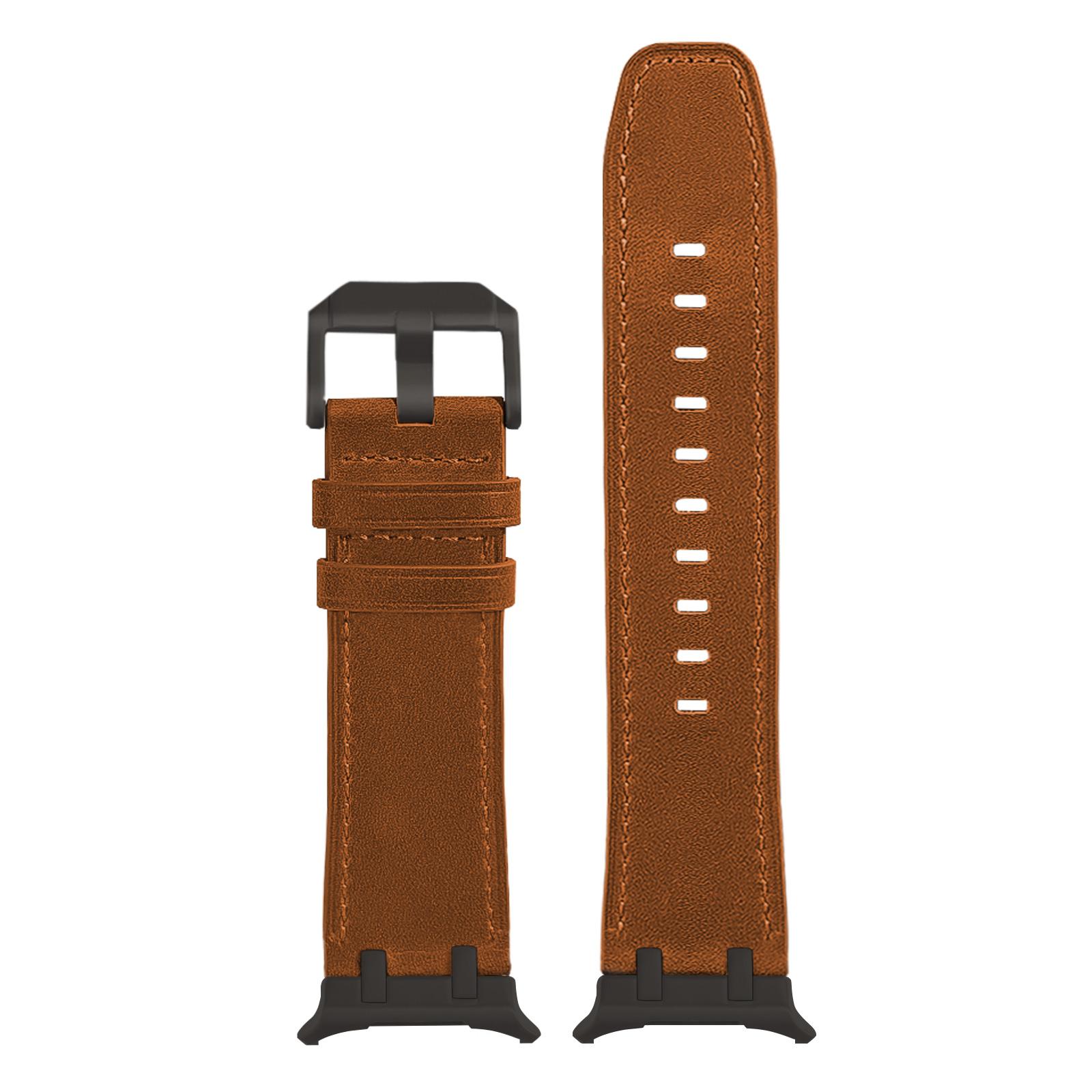 

Watch Band for Samsung Galaxy Watch8 44mm/40mm/Watch8 Classic 46mm Crazy Horse Texture Genuine Cow Leather Strap Brown/Black Buckle