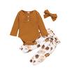 Toddler Baby Girls Long Sleeve Ruffles Romper Bodysuit+Floral Pants Outfits