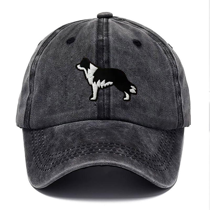 Border Collie Washed Cotton Baseball Cap Vintage Embroidered Stitching Unisex Distressed Adjustable Snapback Hat Casual Animal Lover Gift Daily Hat