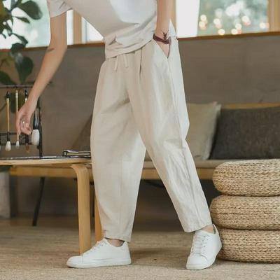 Men's Chinese Style Loose Fit Linen Nine-Point Summer Trousers