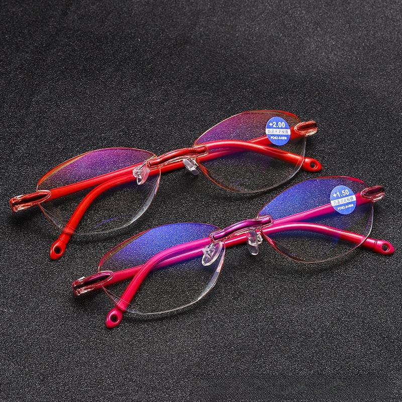 Fashion Anti Blue Light Blocking Reading Glasses for Women Rimless Presbyopia Eyeglasses Magnifying Ladies Classic Style Eyewear