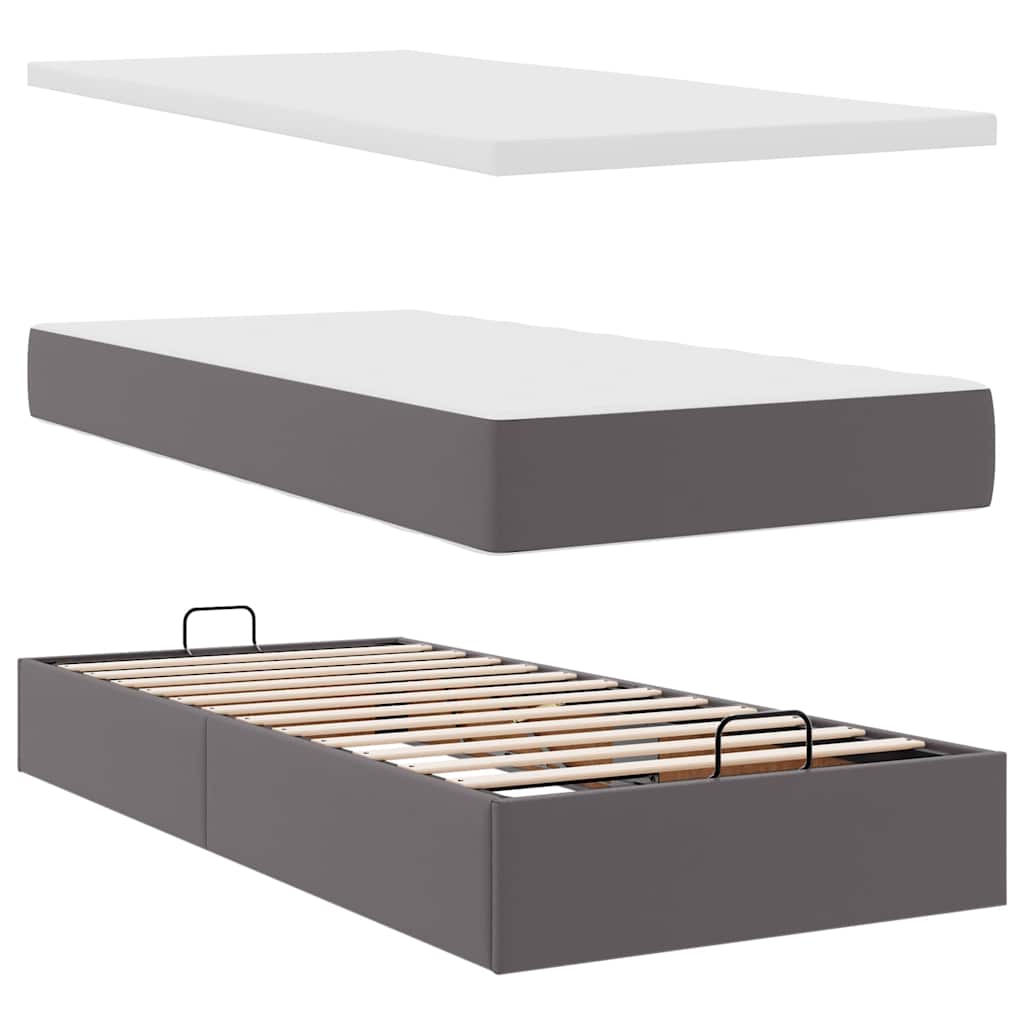 Ottoman Bed with Mattress Gray 180x200 cm Faux Leather