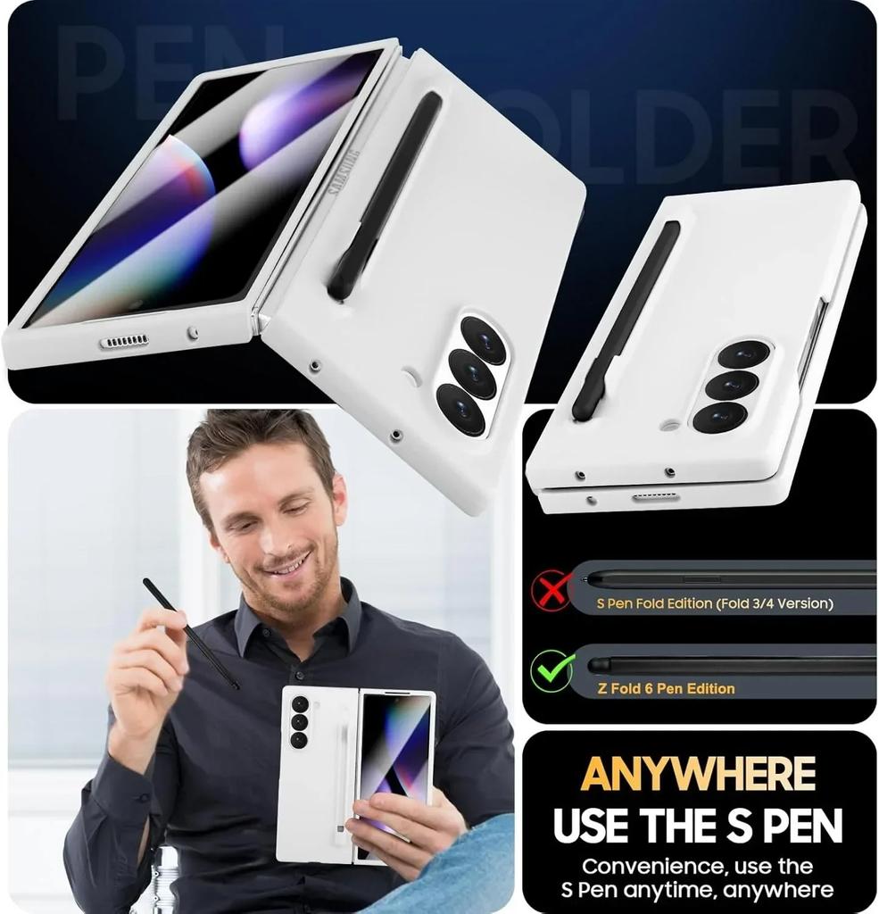 NEW For Samsung Galaxy Z Fold 7 6 5 Premium Cases With S Pen and S Pen Holder Solid Color Built-in Screen Protector Matte Cover