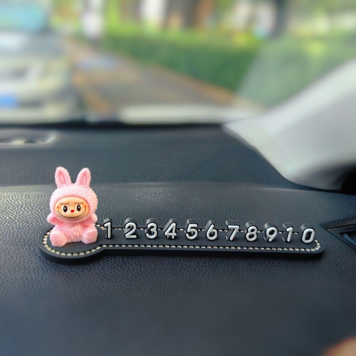 

Лабубу Временная парковка Знак на телефон Милый Лабубу Знак на телефон для перемещения автомобиля Украшение интерьера автомобиля Орнамент розовый