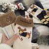 Korean Autumn/Winter Dachshund Embroidery Mid-Calf Socks with Cartoon Stripe Fold-Over Design for Women