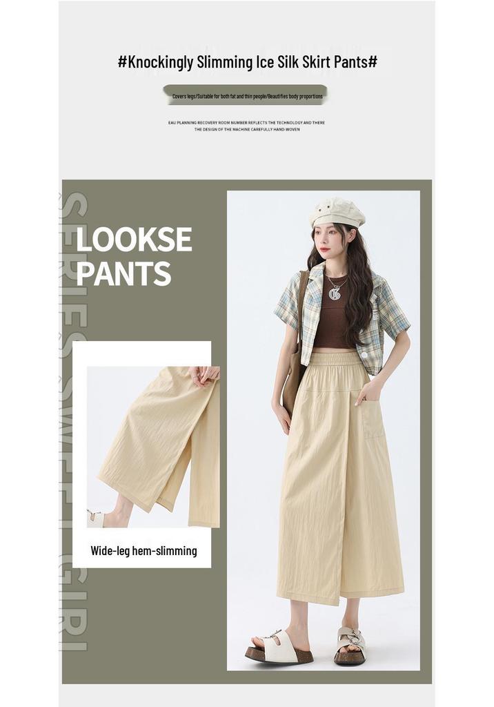 2026 Japanischer Stil Damen High Waist Eis Seide Cargohosenrock - Sommer Schlankmachend Locker Weiter Bein