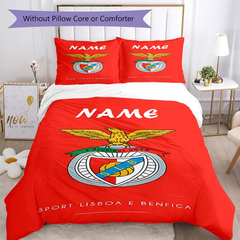 3pcs Custom Name S.L. Benfica Bedding Set Duvet Cover Closure Includes 1 Duvet Cover & 2 Pillowcases, Soft and Comfortable for All Seasons.