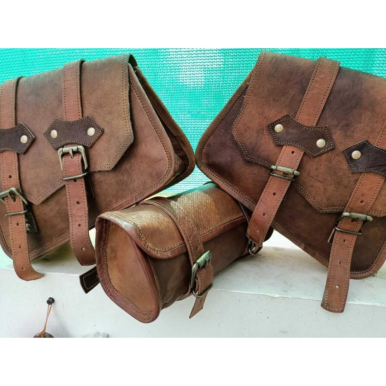 

Кожаные мотоциклетные сумки 3 кармана боковые три кофра ( 2 сумки Saddel+1 сумка для инструментов)