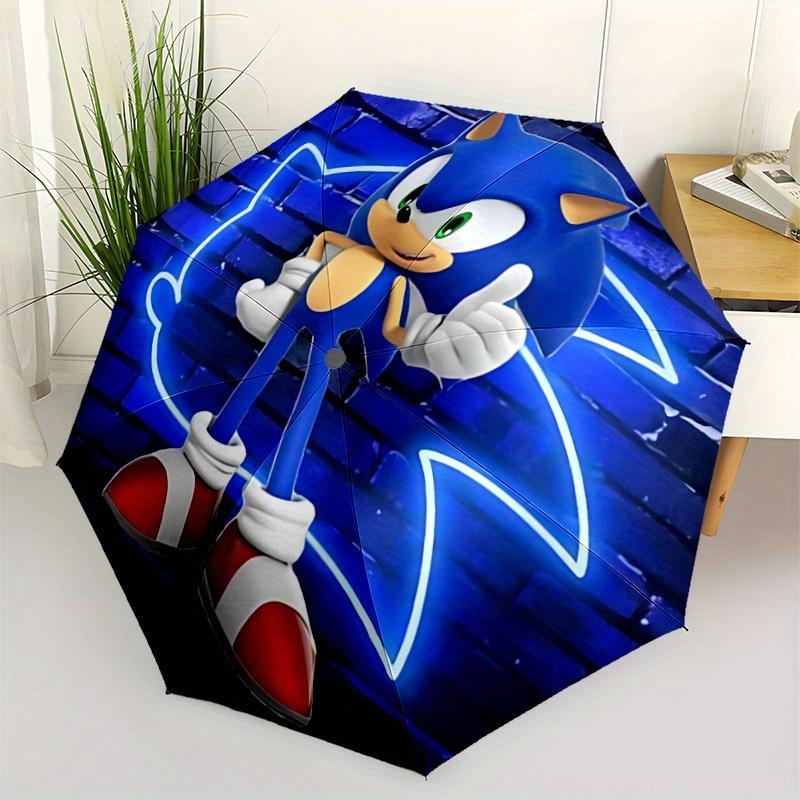 1pc Sonic the Hedgehog Automatic Opening Folding Umbrella - Portable 3-Fold Design, 8-Rib Outdoor Umbrella, Festival Gift for Fans, Travelers, Da