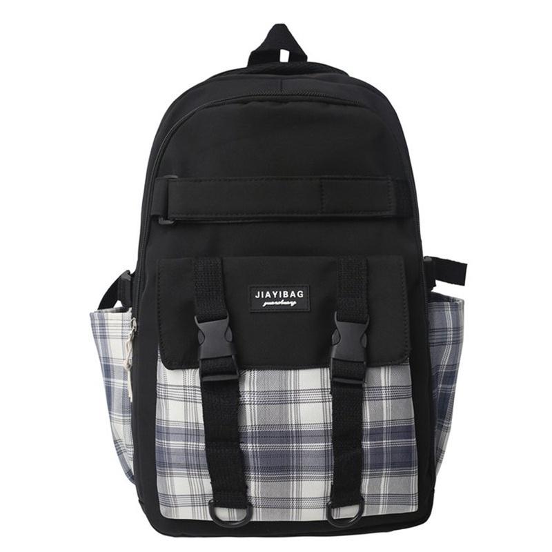 IELGY japanese plaid backpack female class simple casual girl large-capacity high-quality zipper schoolbag