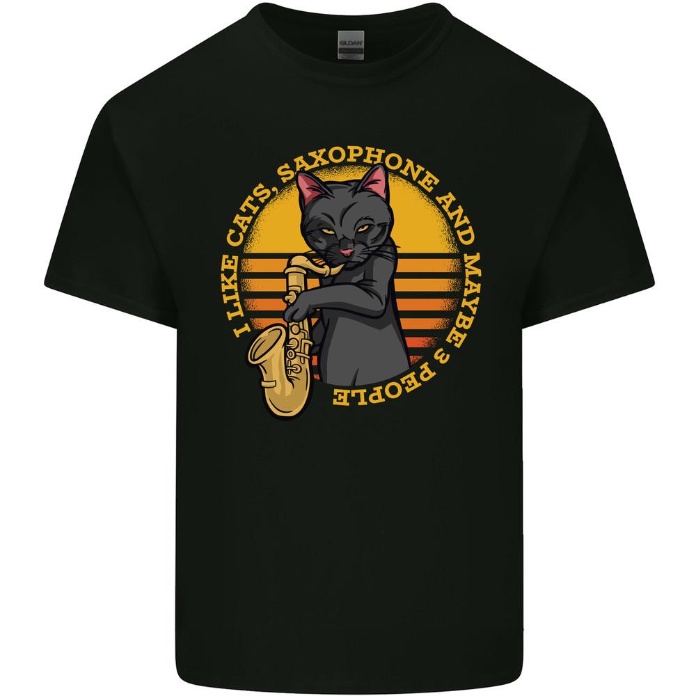 I Like Cats, Saxophones & Maybe 3 People Mens Light Cotton T-Shirt Unisex T-Shirt XXXL