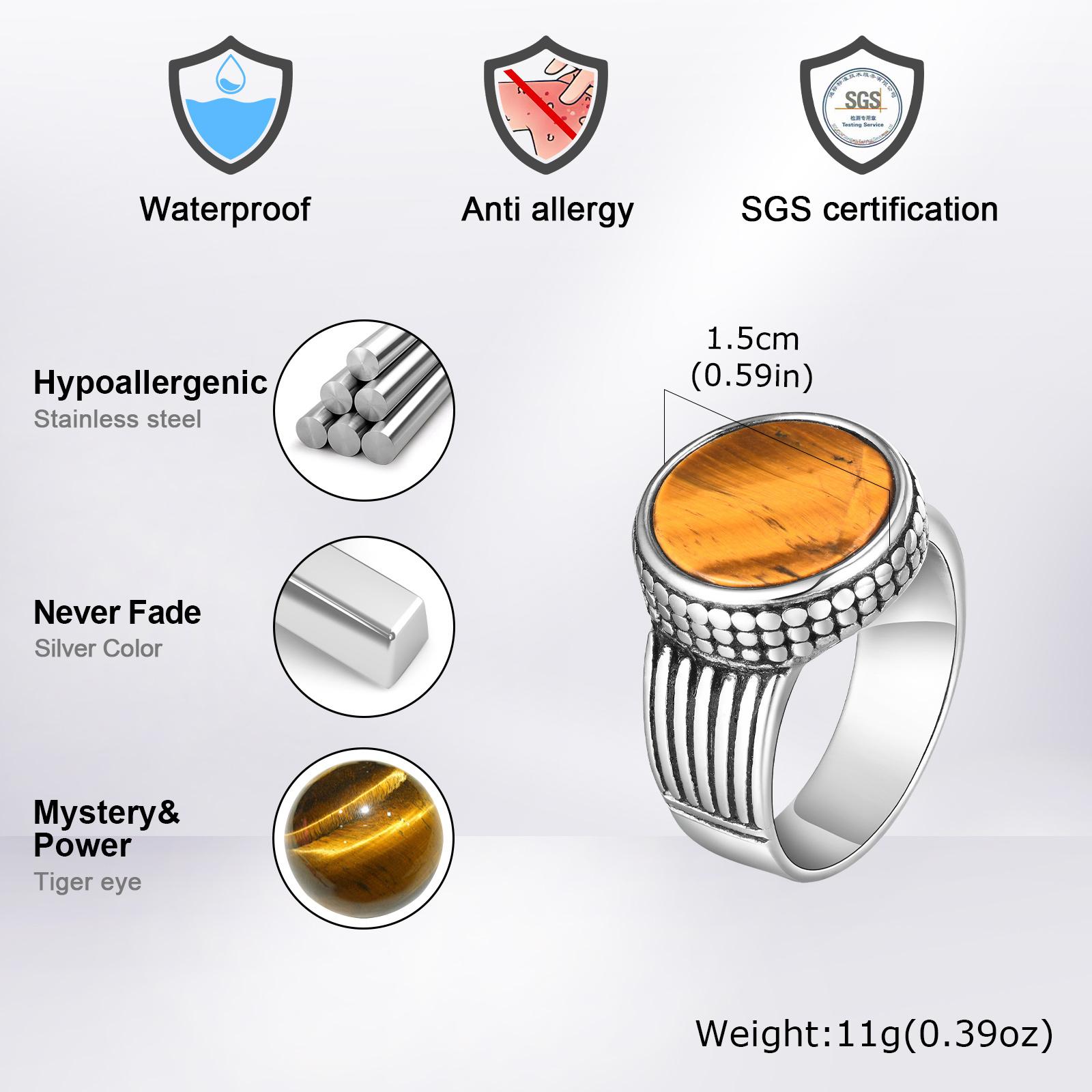 

Stainless Steel Signet Ring Tiger Eye Stone Round Top Finger For Men Boys Chunky Male Punk Ring Jewelry Valentine s Day Gift 8