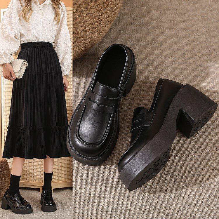 Lefou Shoes Women's Models Fall Thick with Retro Black Small Leather Shoes Thick Bottom Single Shoes Female